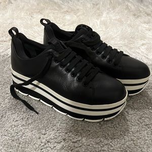 Prada Sport Black Leather Platform Sneakers